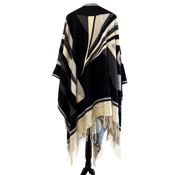 Emilio Pucci Firenze Geometric Pattern Cashmere Wool Shawl Cape Made in Italy - Picture 2 of 7
